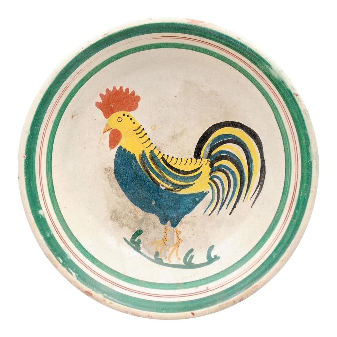 Italian Early 20th Century Pottery Bowl with Rooster Motif & Green Border (1 of 13)