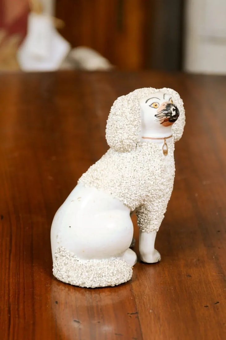 English 19th Century Victorian Split Leg Staffordshire Dog with White Coat - 5
