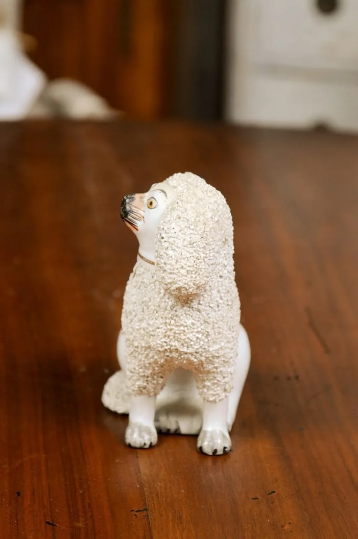 English 19th Century Victorian Split Leg Staffordshire Dog with White Coat - 9