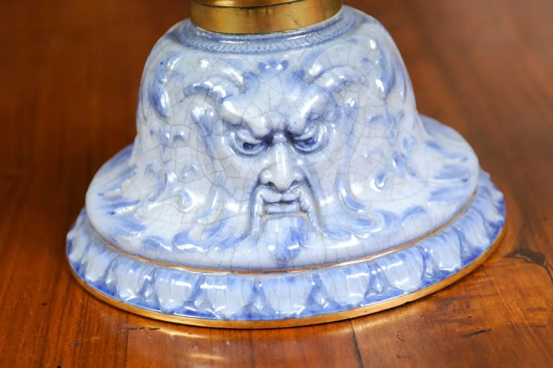 English Victorian Period 19th Century Porcelain Inkwell with Brass Putto Motif - 12