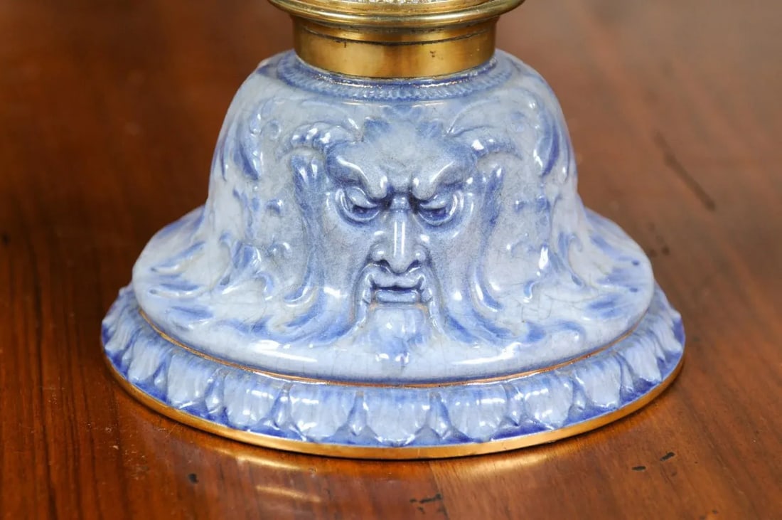 English Victorian Period 19th Century Porcelain Inkwell with Brass Putto Motif - 5