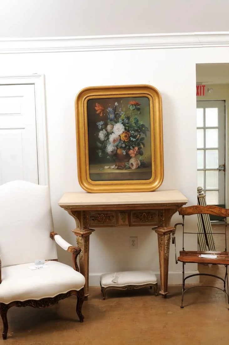 French 19th Century Paste Painting with Bouquet of Flowers in Giltwood Frame - 4