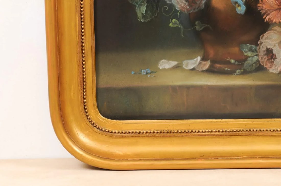 French 19th Century Paste Painting with Bouquet of Flowers in Giltwood Frame - 5