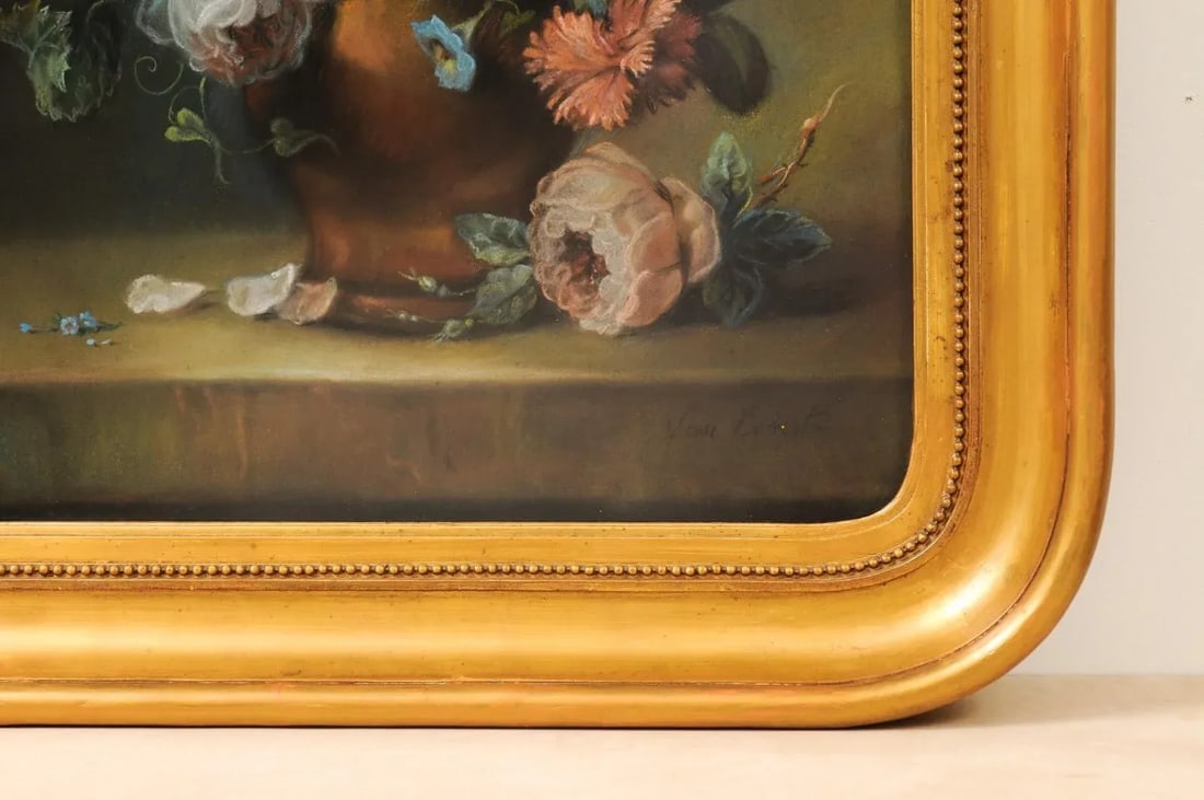 French 19th Century Paste Painting with Bouquet of Flowers in Giltwood Frame - 6
