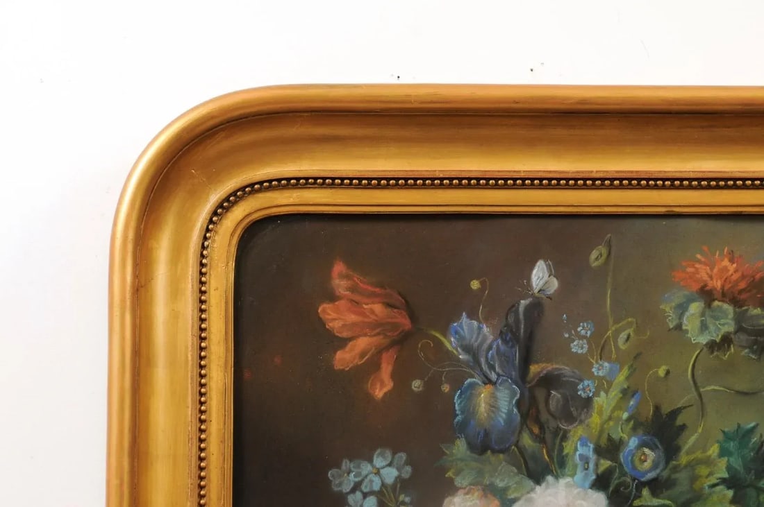 French 19th Century Paste Painting with Bouquet of Flowers in Giltwood Frame - 8