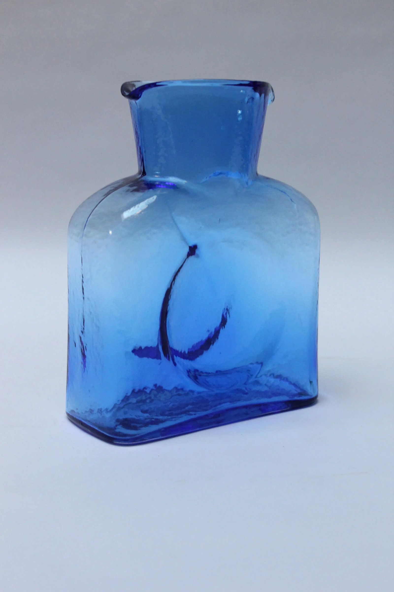 Vintage Blown Glass Azure Double Spout Pitcher by Blenko - 10