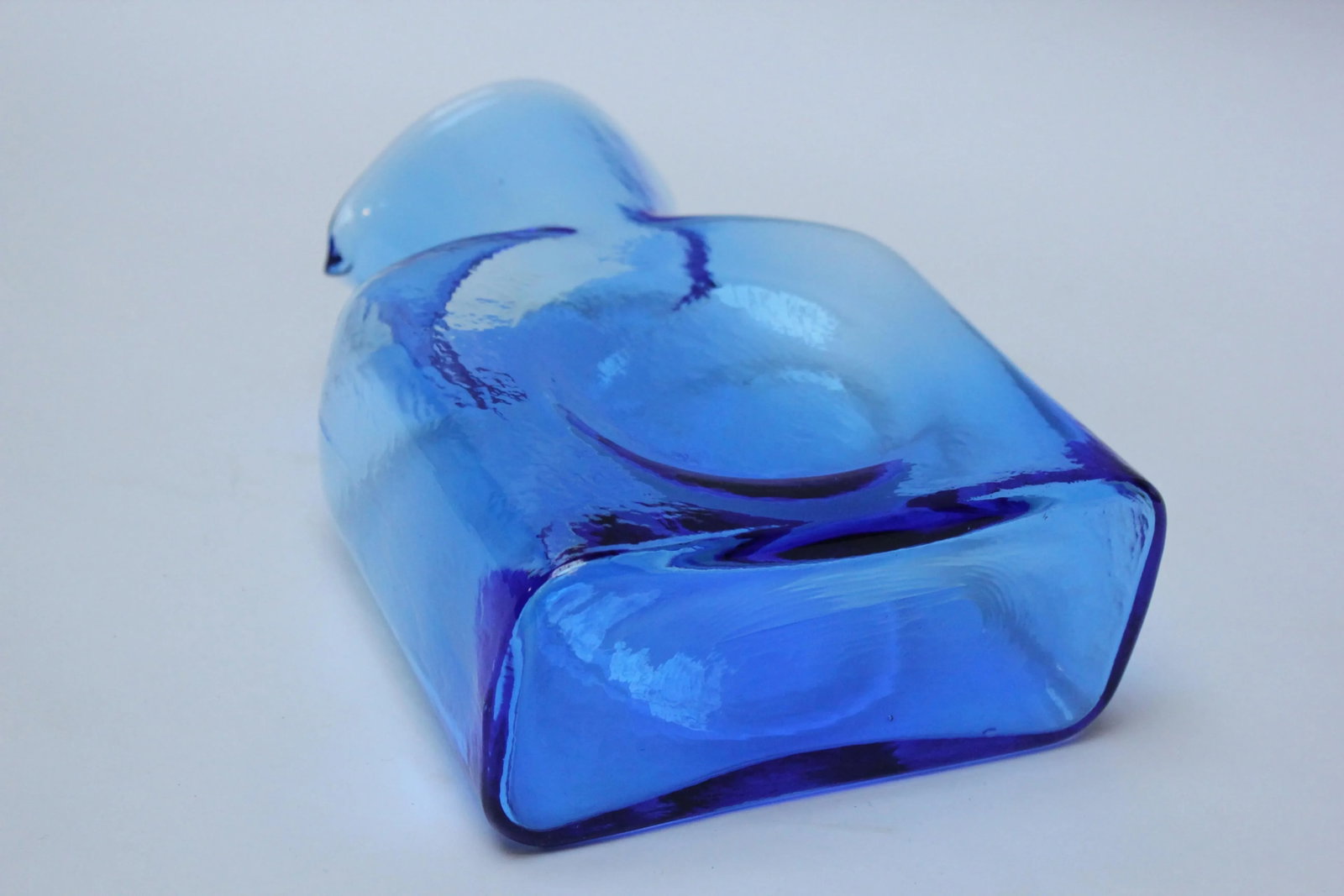 Vintage Blown Glass Azure Double Spout Pitcher by Blenko - 7