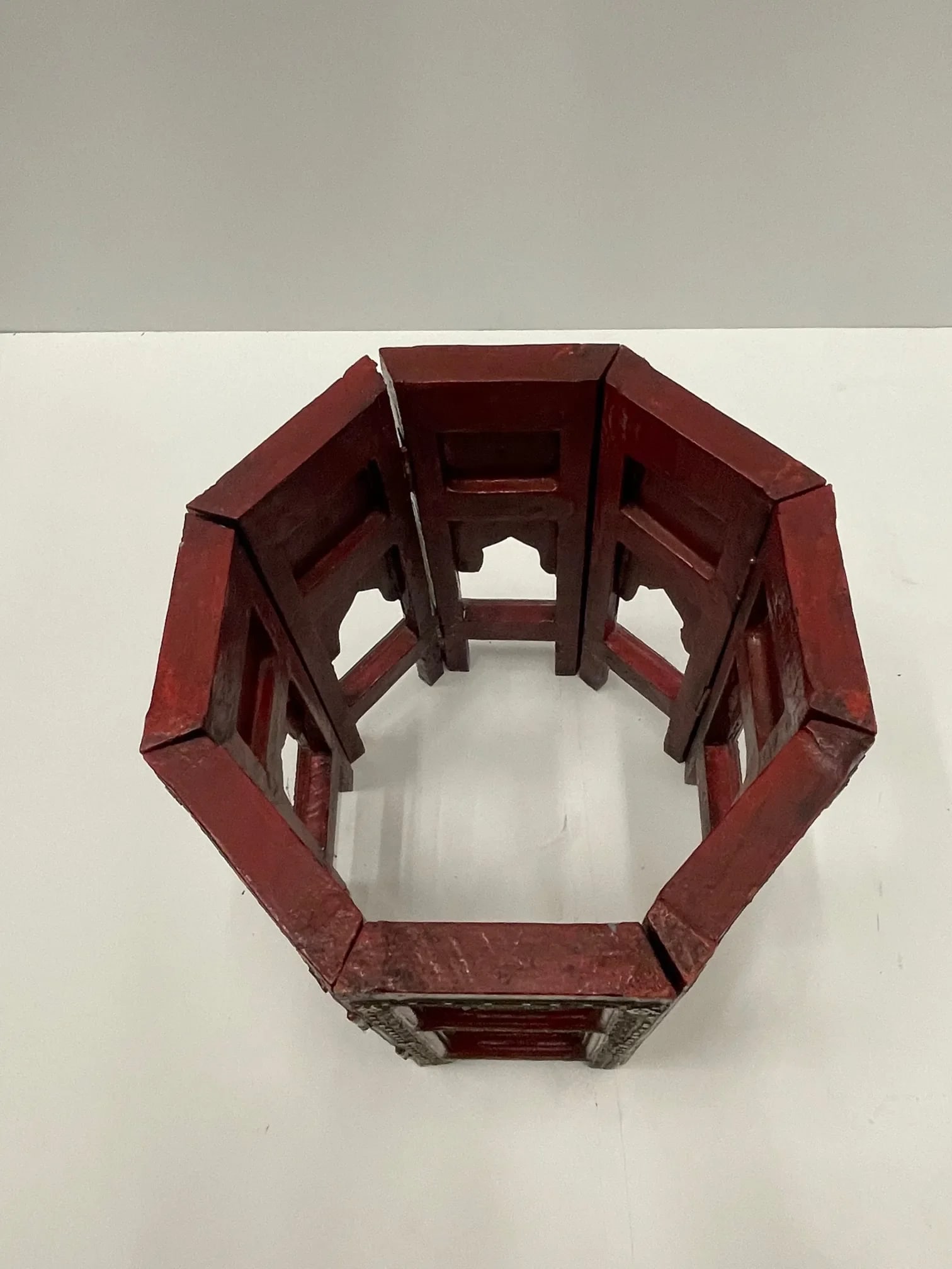 Hand Carved Red and Gilded Moroccan Side Table - 7