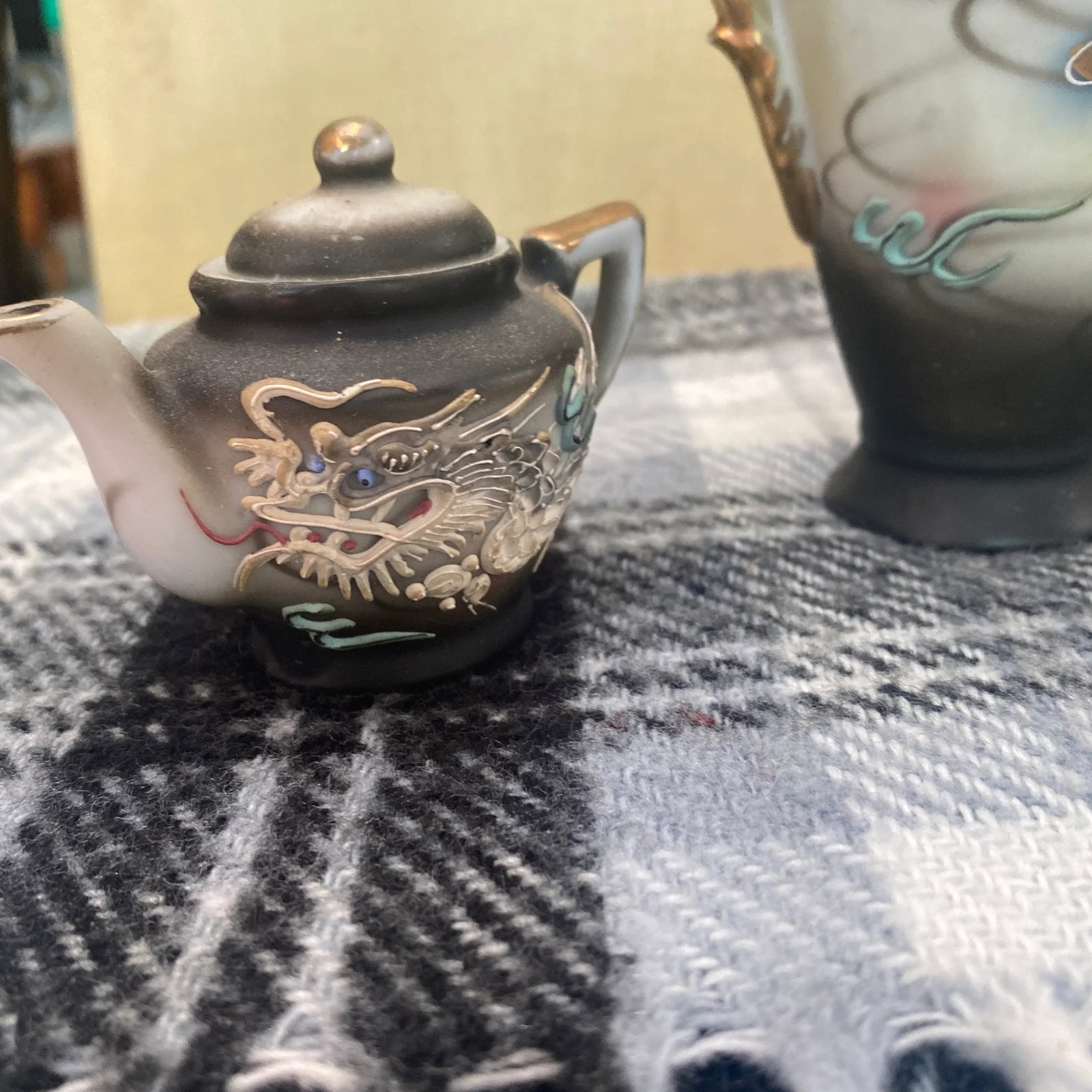 Asian Vase, Plate, and Tea Pot Nicknacks - Set of 2 - 2