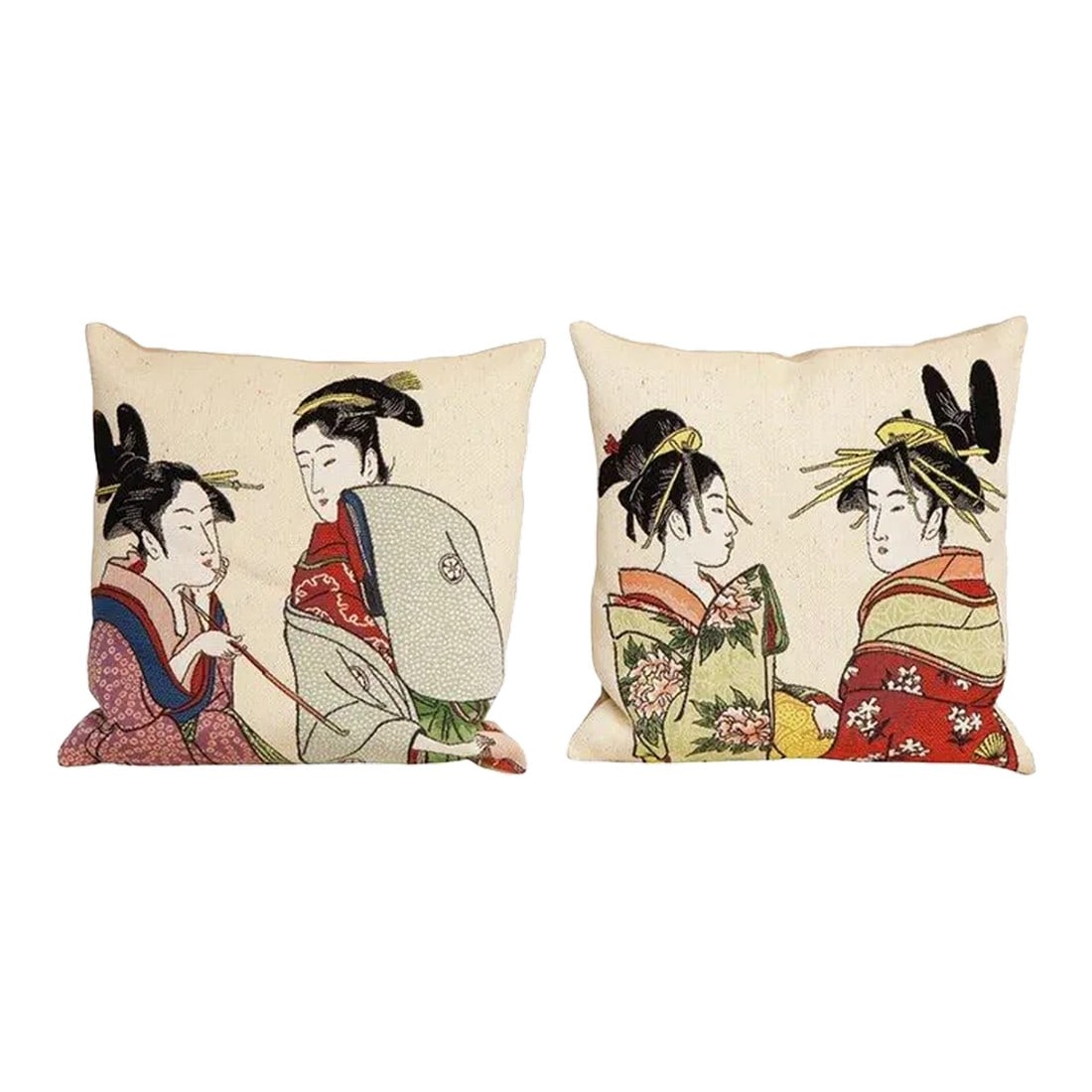 2019 International Style Japanese Women Tapestry Cotton Square Pillows by Jules Pansu - Set of 2 (1 of 9)