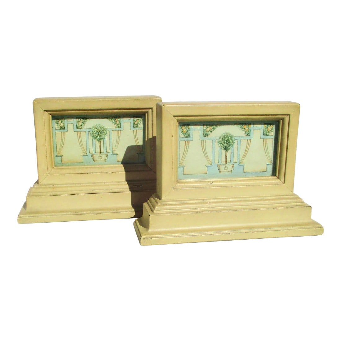 Early 20th Century Austrian Watercolor and Wooden Bookends - a Pair (1 of 9)