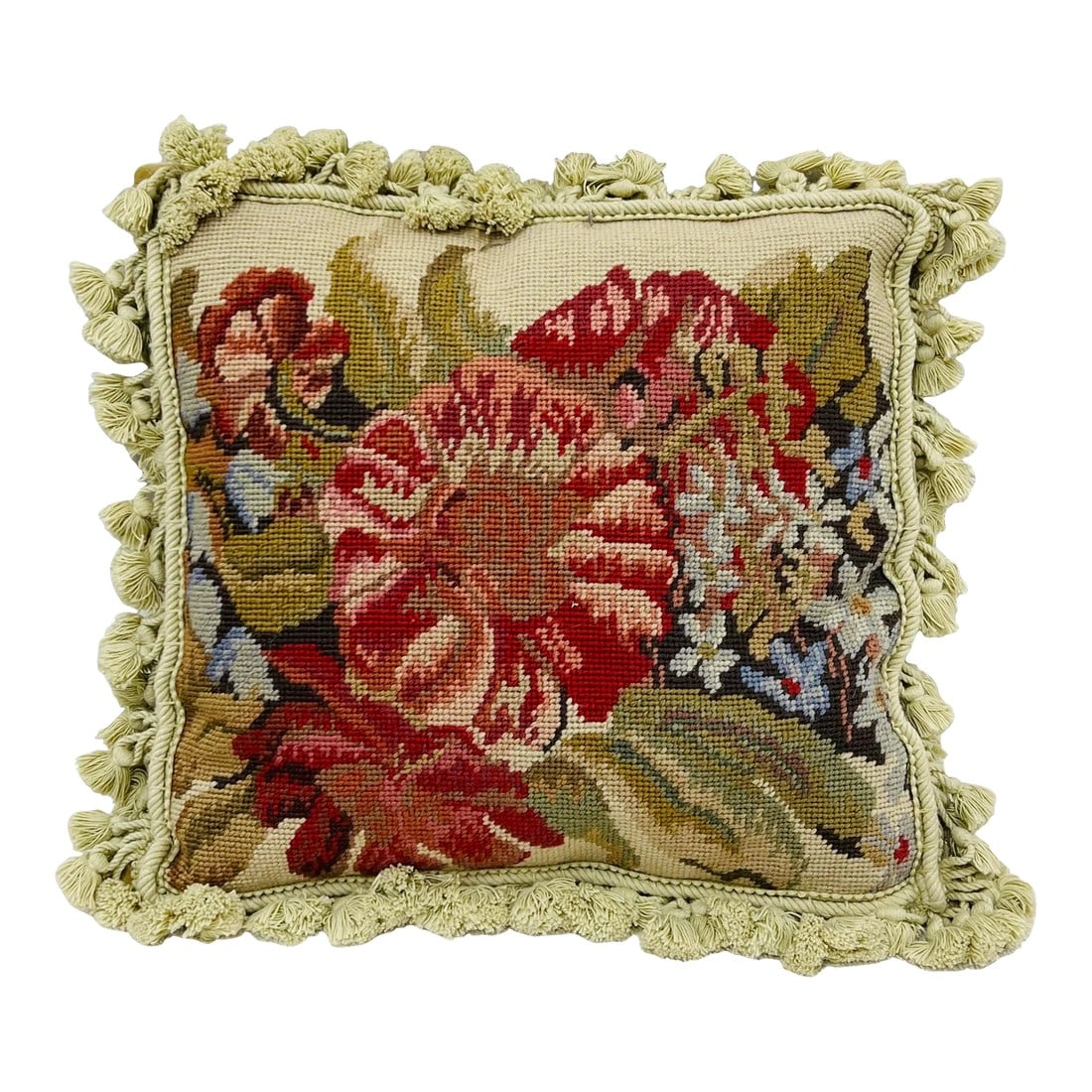 1980s Floral Needlepoint Pillow With Tassel Trim (1 of 8)