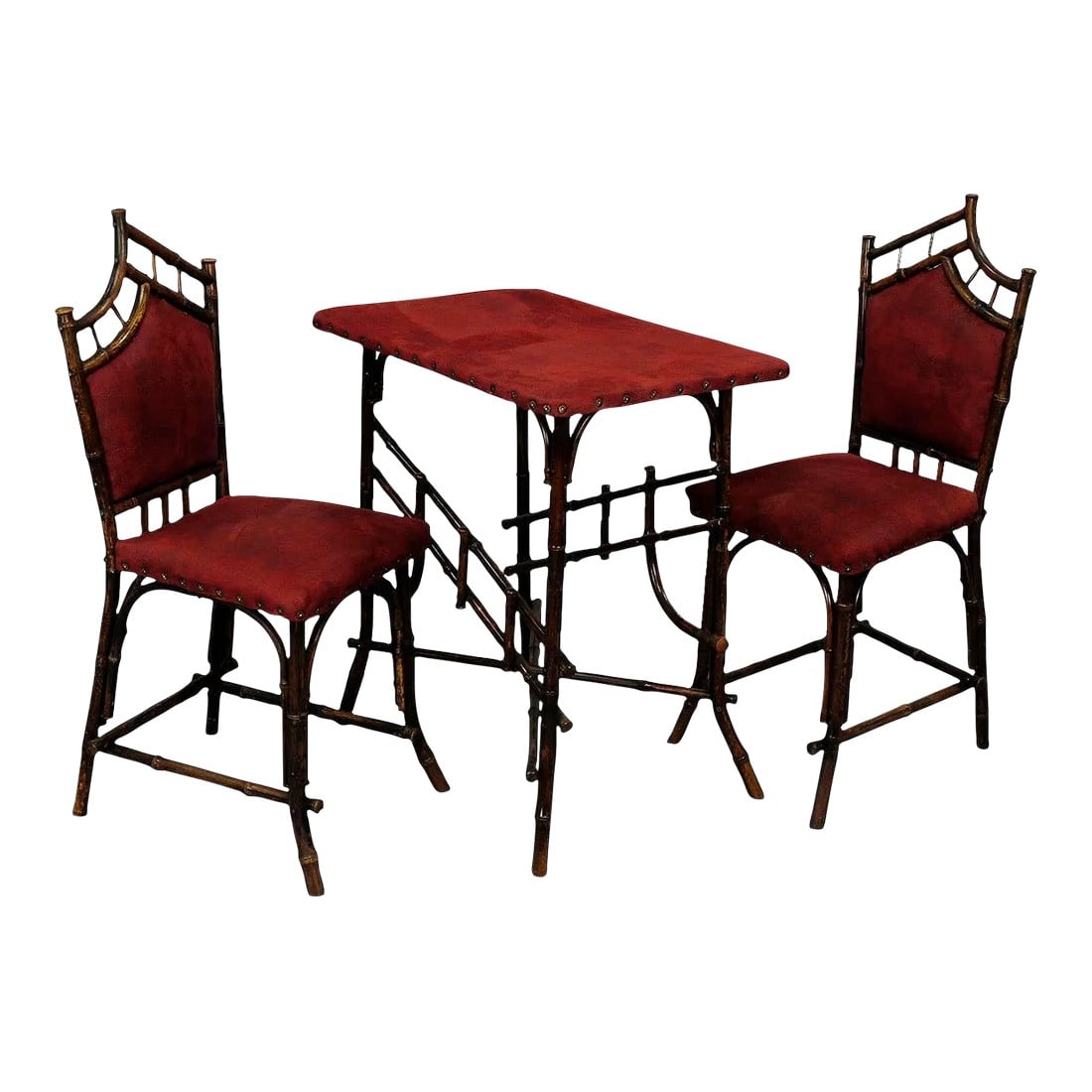 Asian Inspired Set of Bamboo Furniture Ca. 1930s: Asian Inspired Set of Bamboo Furniture ca. 1930s A delicate set of bamboo furniture in Asiatic style. Consisting of a table and two chairs. Made of several bamboo pieces circa 1930s. Very good sturdy