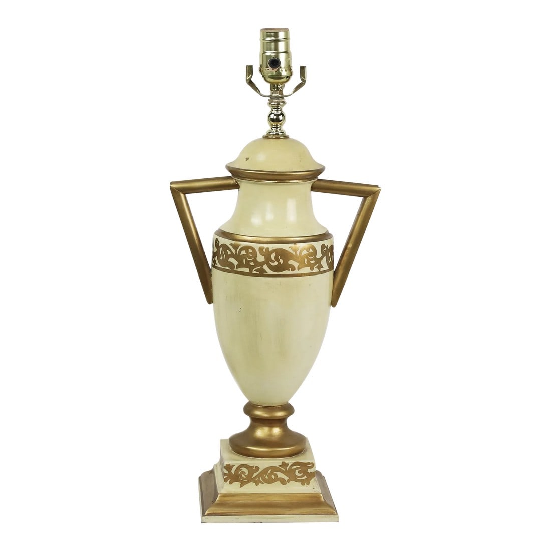 Retro Yellow Hand Painted Gold Pattern Trophy Table Lamp, Brunschwig & Fils Old Collection: Retro yellow hand painted gold pattern trophy table lamp. This was from Brunschwig & fils old collection. 9" * 9" * 22.5" Condition: Alterations: Original Condition Unaltered Imperfections: Some