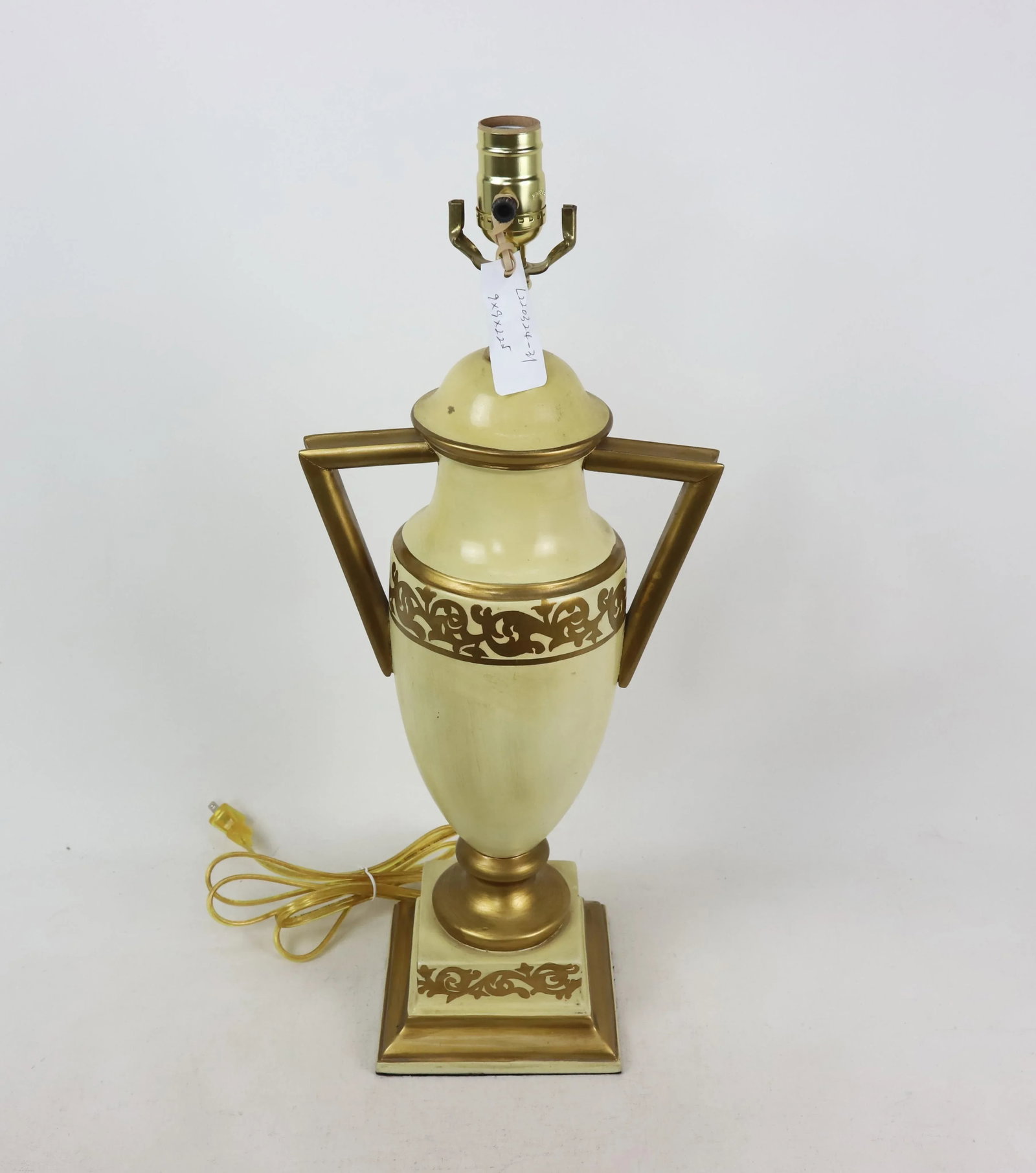 Retro Yellow Hand Painted Gold Pattern Trophy Table Lamp, Brunschwig & Fils Old Collection - 2