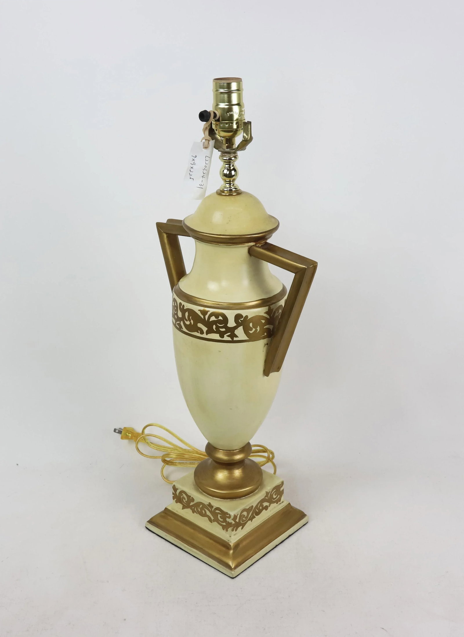 Retro Yellow Hand Painted Gold Pattern Trophy Table Lamp, Brunschwig & Fils Old Collection - 3