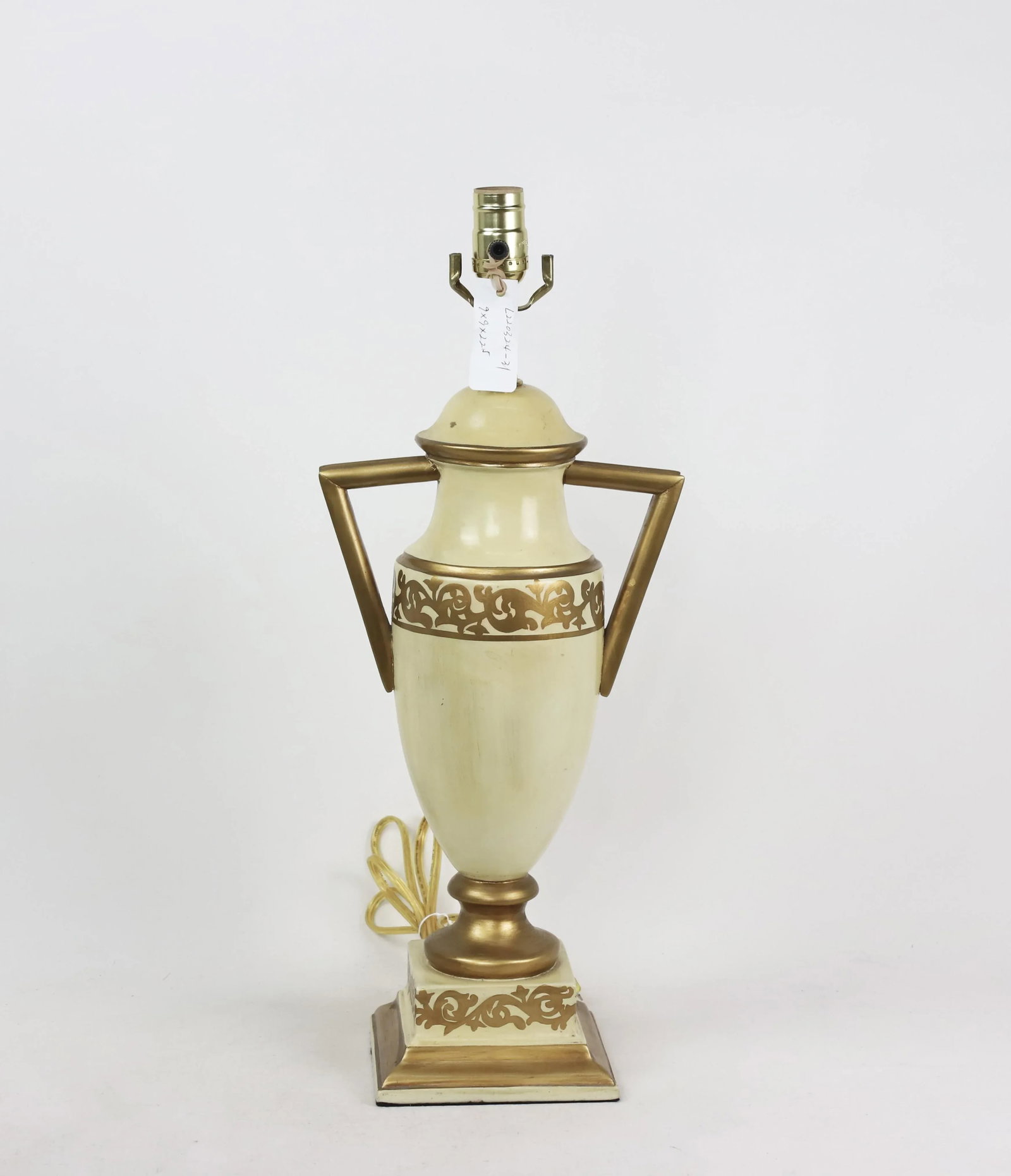 Retro Yellow Hand Painted Gold Pattern Trophy Table Lamp, Brunschwig & Fils Old Collection - 4