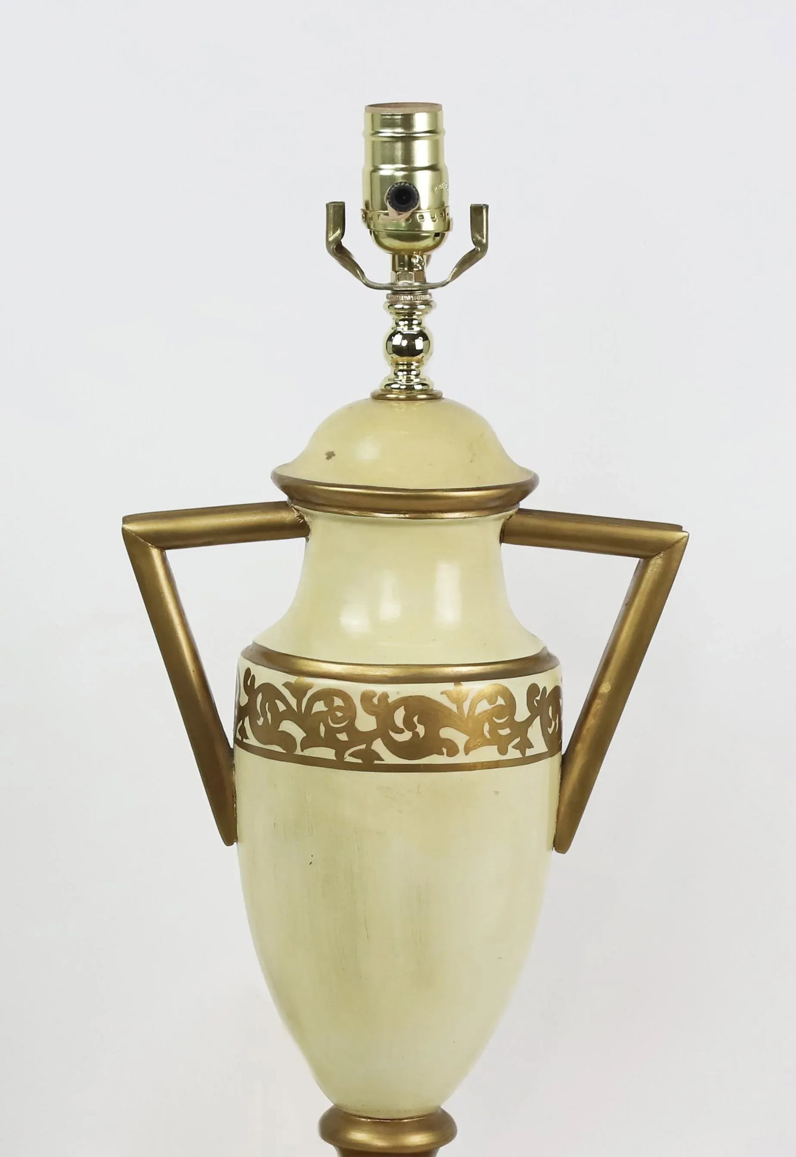 Retro Yellow Hand Painted Gold Pattern Trophy Table Lamp, Brunschwig & Fils Old Collection - 6