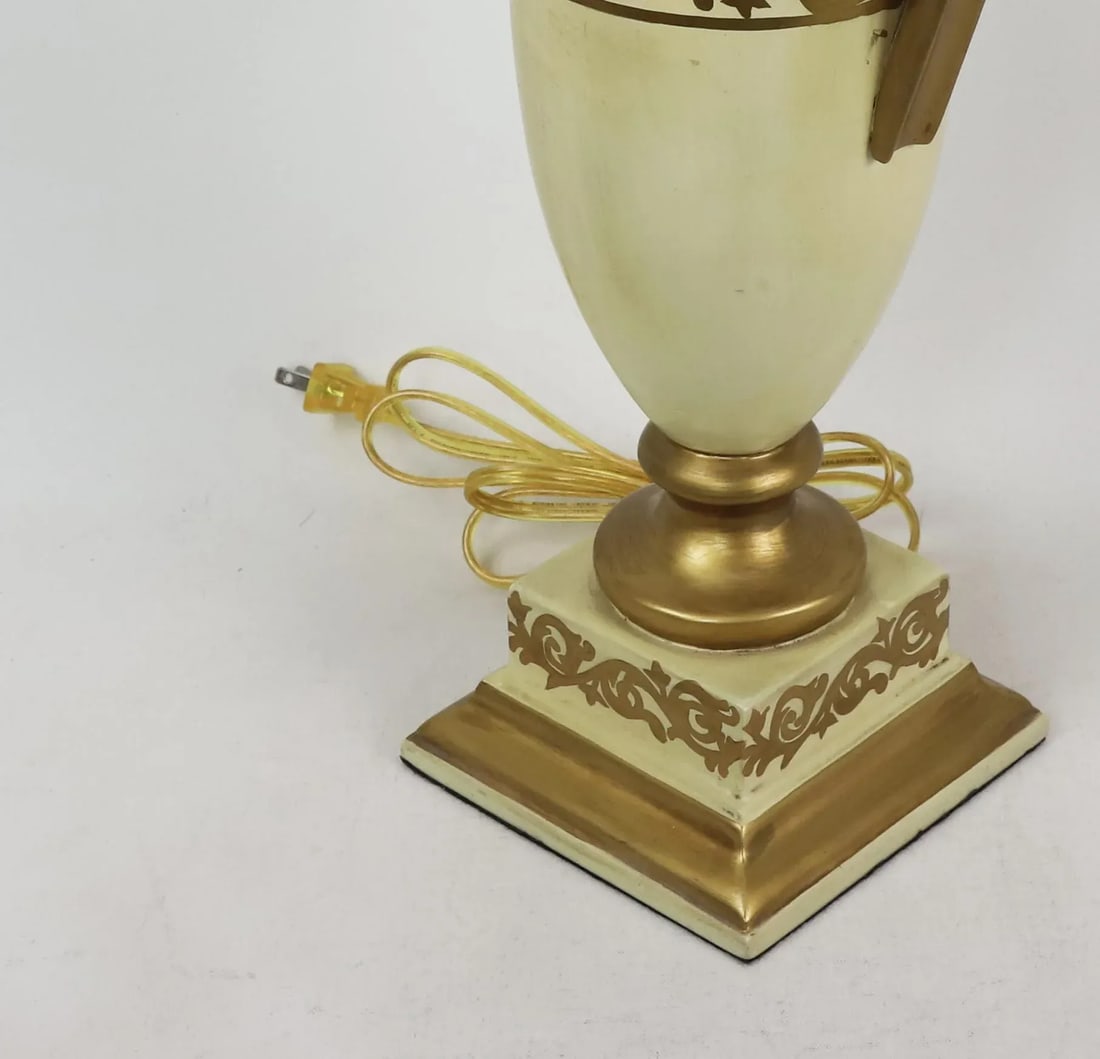Retro Yellow Hand Painted Gold Pattern Trophy Table Lamp, Brunschwig & Fils Old Collection - 7