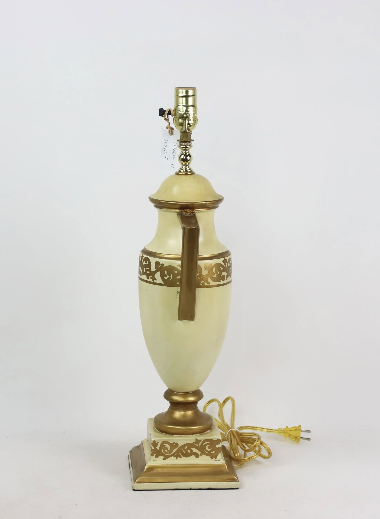 Retro Yellow Hand Painted Gold Pattern Trophy Table Lamp, Brunschwig & Fils Old Collection - 8