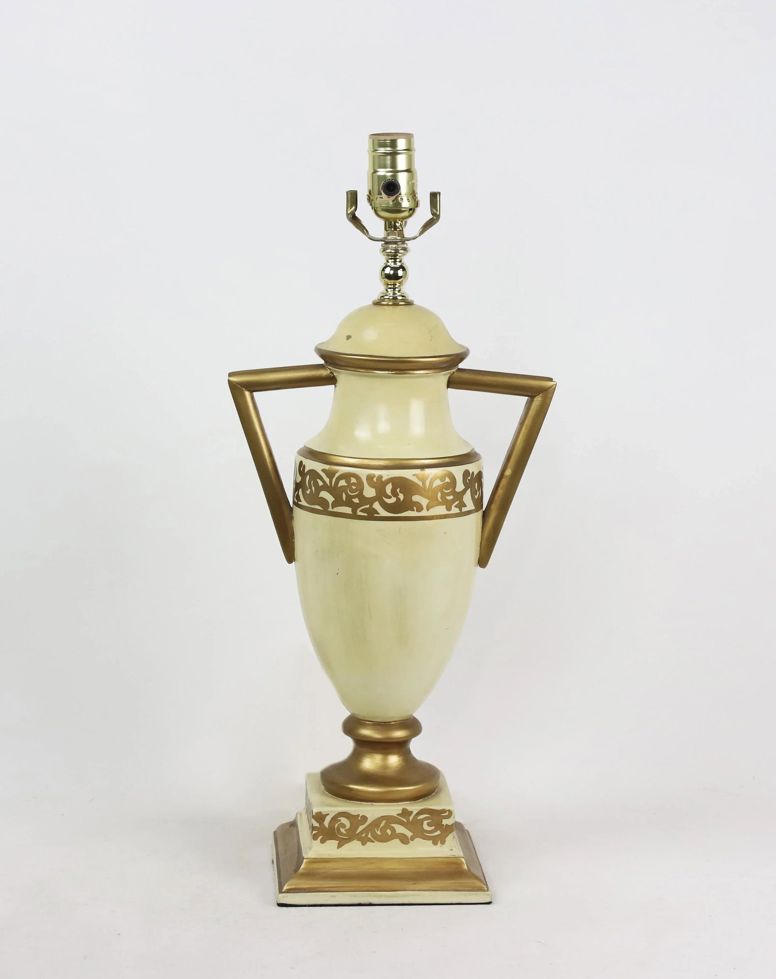 Retro Yellow Hand Painted Gold Pattern Trophy Table Lamp, Brunschwig & Fils Old Collection - 9