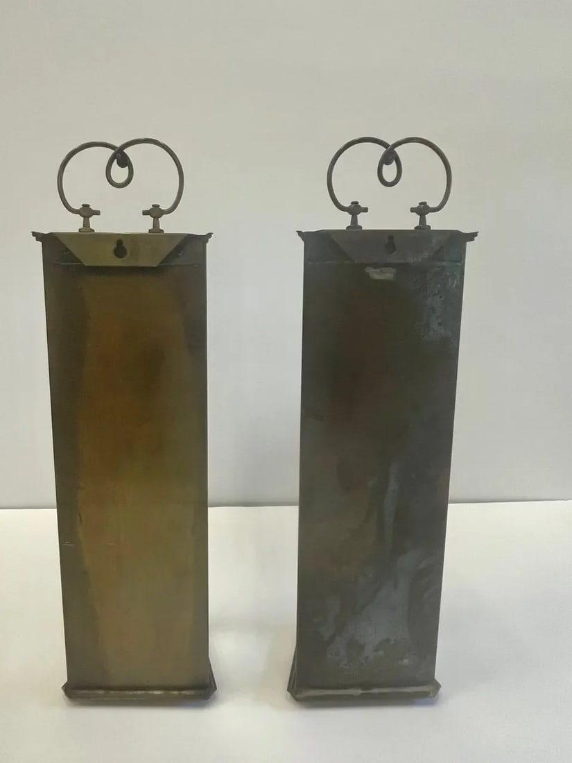 Brass & Aged Glass Lanterns -A Pair - 10