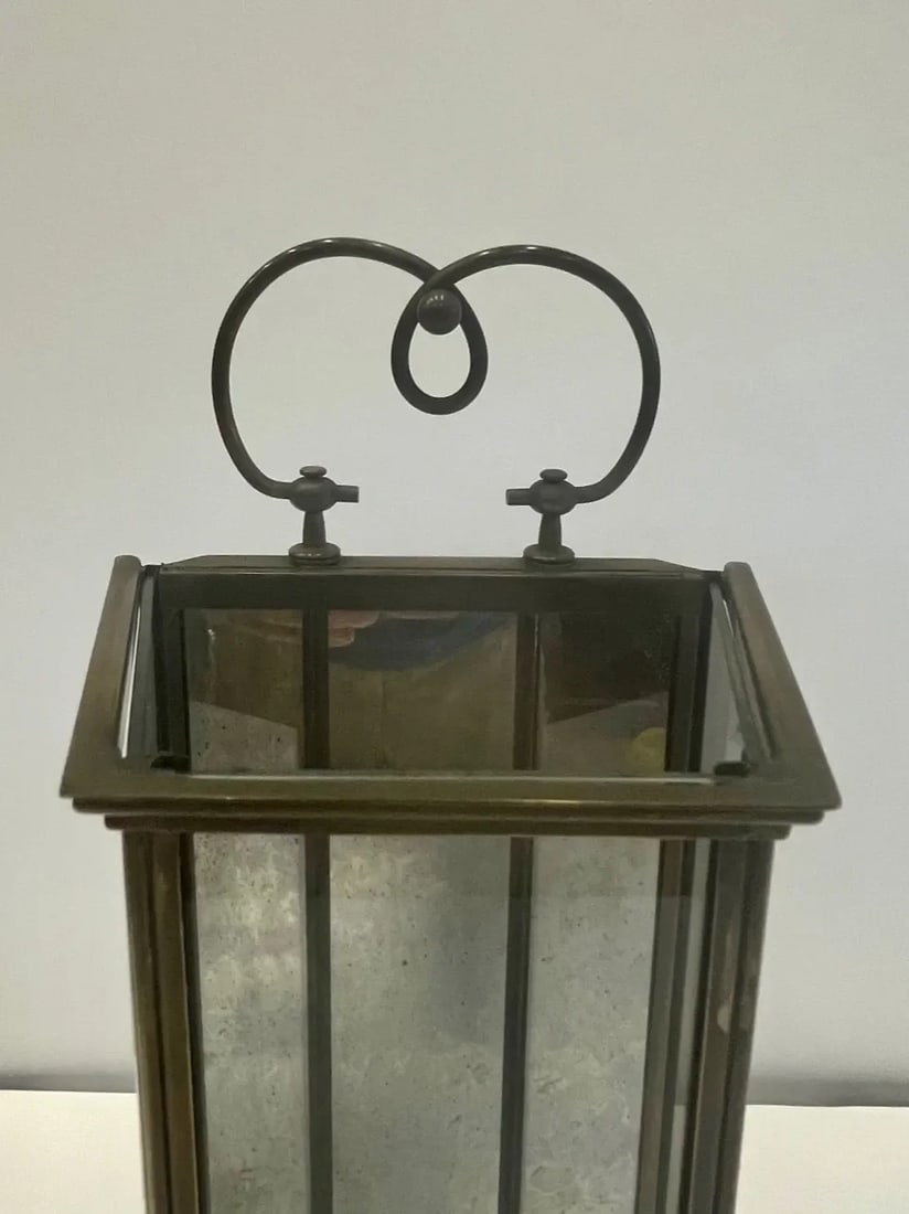 Brass & Aged Glass Lanterns -A Pair - 6