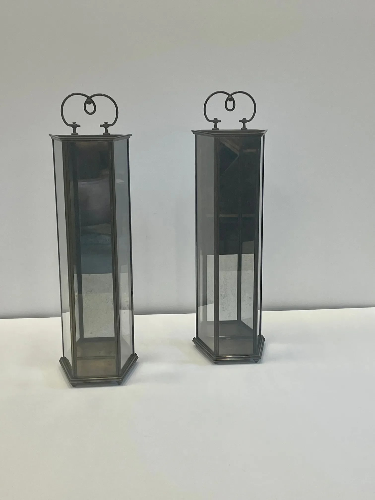 Brass & Aged Glass Lanterns -A Pair - 8