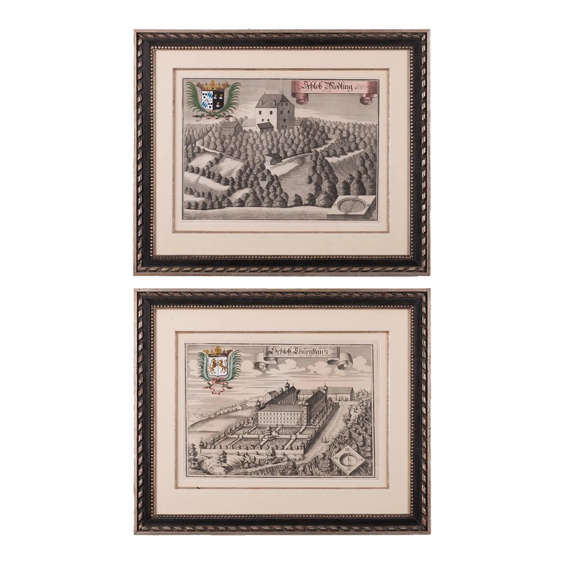 Michael Wening - German Manor House Engravings - a Pair: Michael Wening (German, 1645-1718) A pair of original engravings depicting German manor houses from Historico-Topographica Descriptio, circa 1720. sight: 14 Â½ by 10 Â½ inches