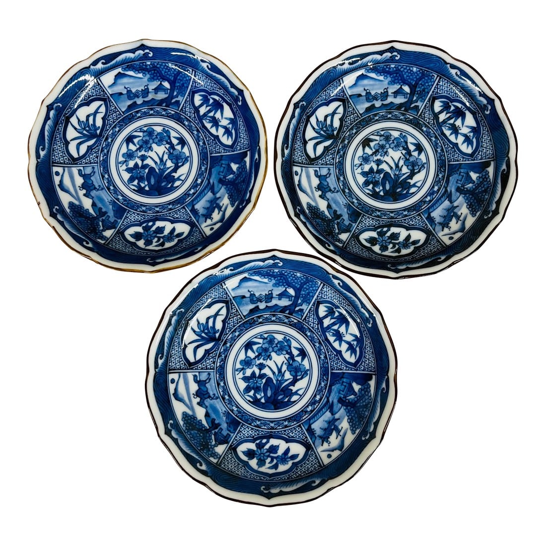 Andrea by Sadek 6.5" Chinoiserie Bamboo Pattern Decorative Bowls - Set of 3: Set of 3 Andrea by Sadek chinoiserie blue and white decorative bowls in the bamboo pattern. Measure 6.5" diameter x 1" high. Great addition to plate walls or your collection. Condition: Alterations: