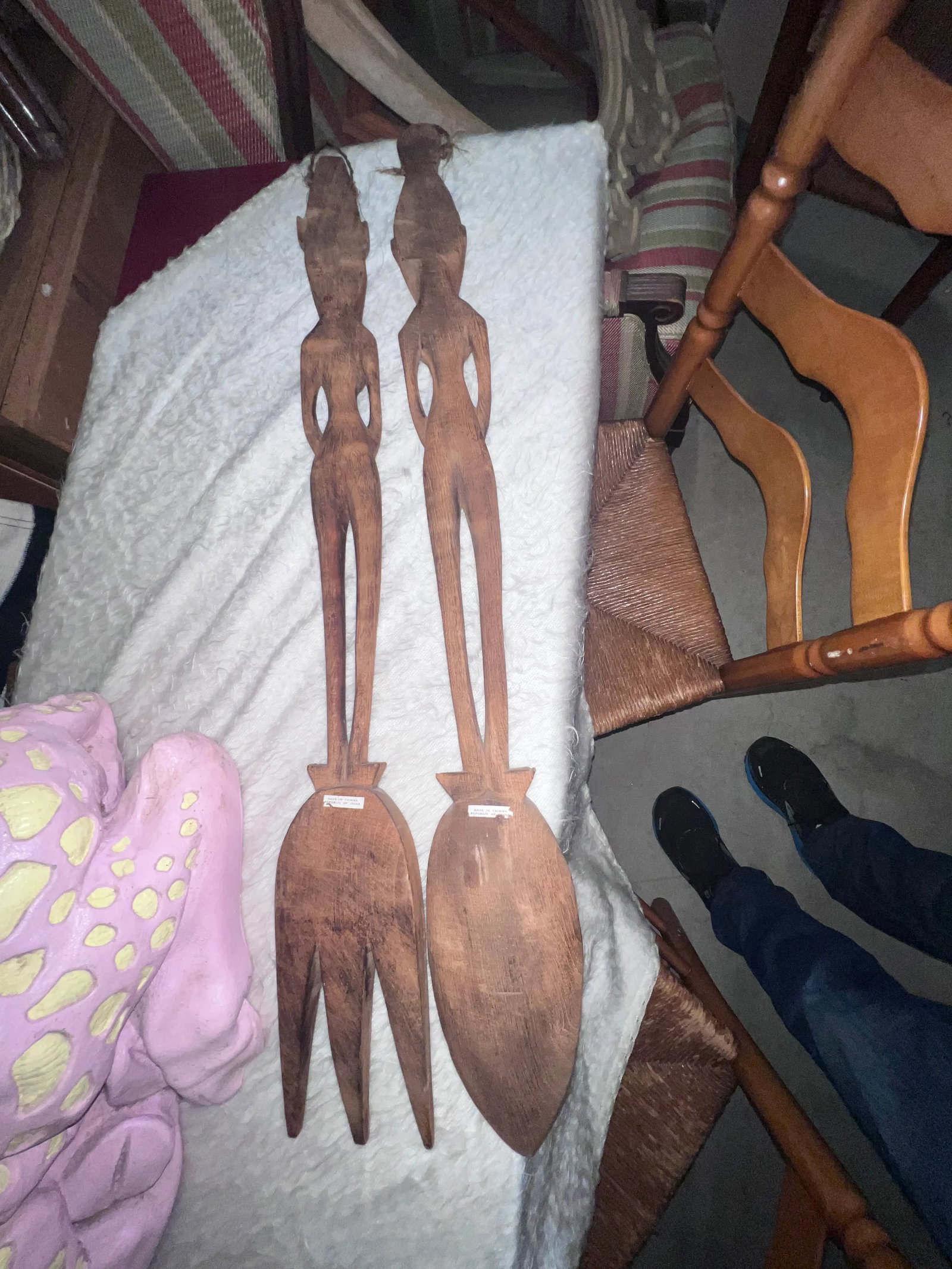 African Carved Spoon and Fork Decor - Set of 2 - 6