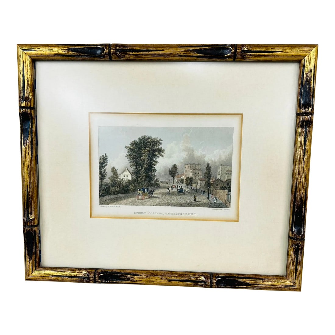 18th or 19th Century Engraving of Steele Cottage Hawthorn Hill: 18th or 29th century engraving of Steele Cottage Hawthorn Hill framed in a faux bamboo frame. Measures 12" w x 1" deep. 10" high Condition: Alterations: Original Condition Unaltered Imperfections: