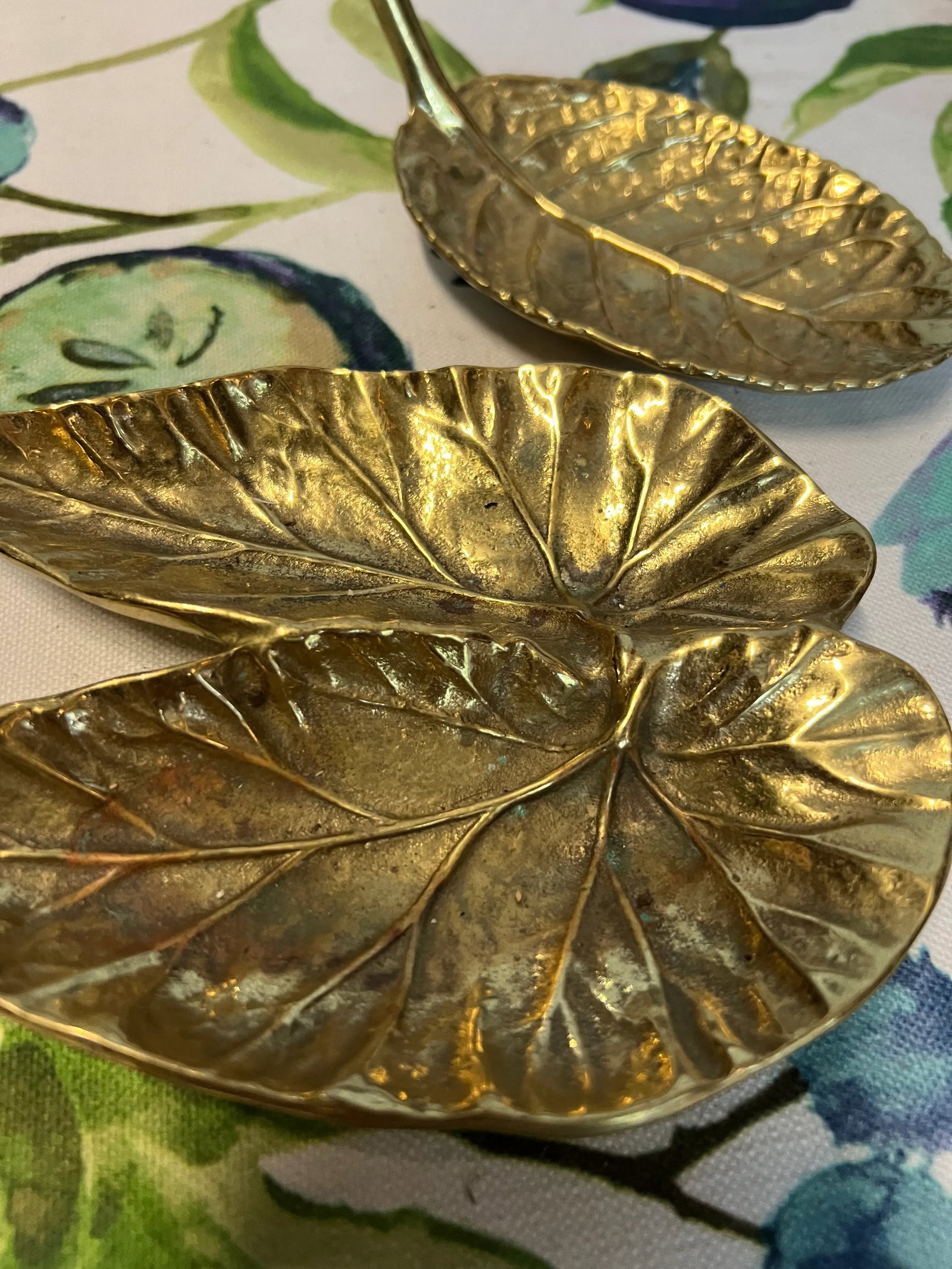1970s Solid Brass Leaf Trays Catchall- Set of 2 - 4