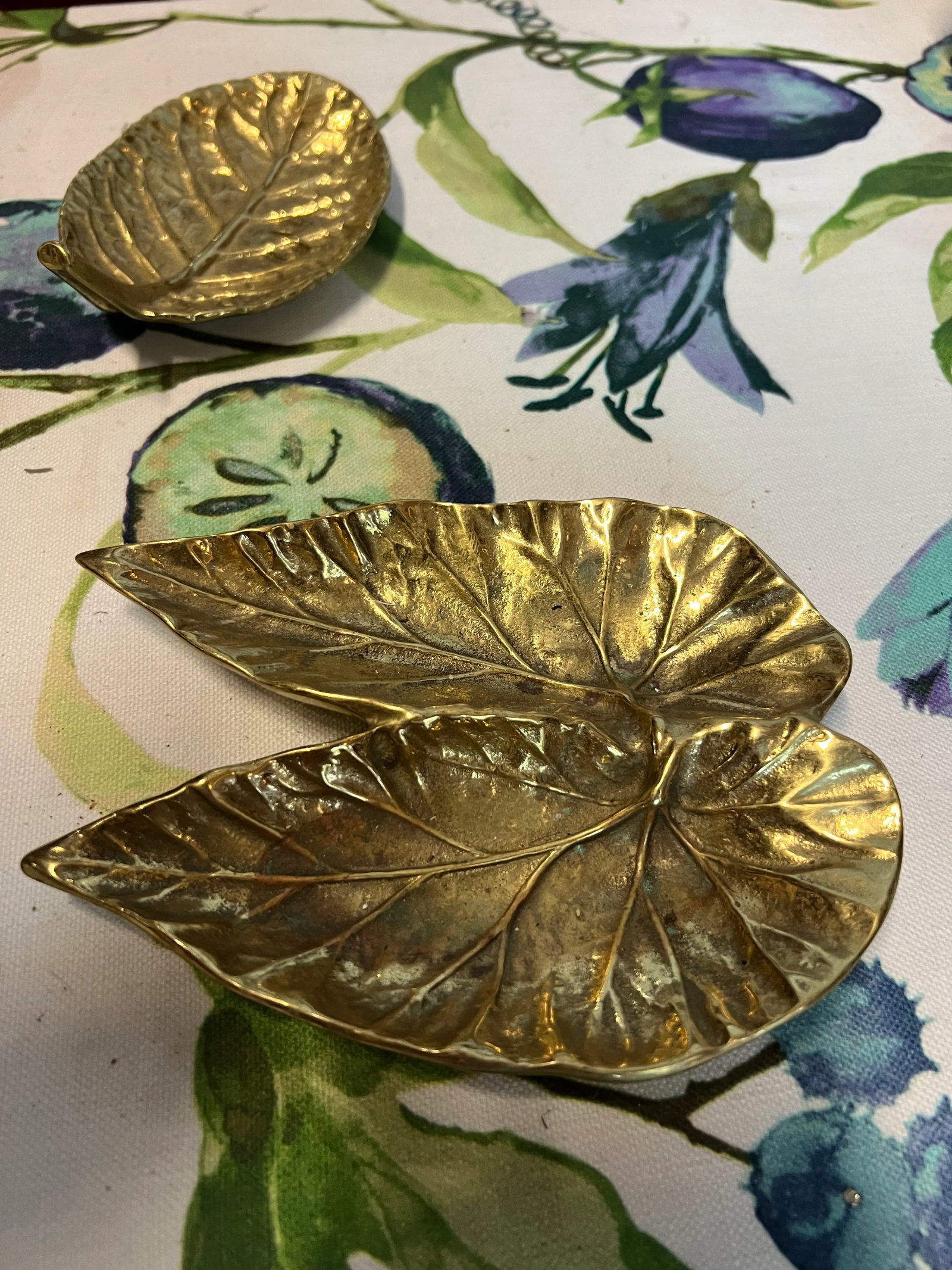 1970s Solid Brass Leaf Trays Catchall- Set of 2 - 6