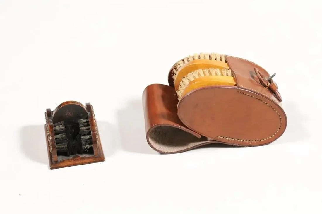 English 19th Century Victorian Shoe Care Set with Original Leather Case - 4 Pieces - 10