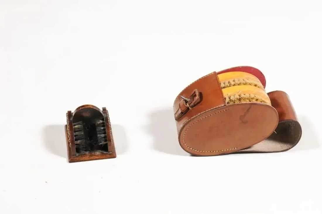 English 19th Century Victorian Shoe Care Set with Original Leather Case - 4 Pieces - 12