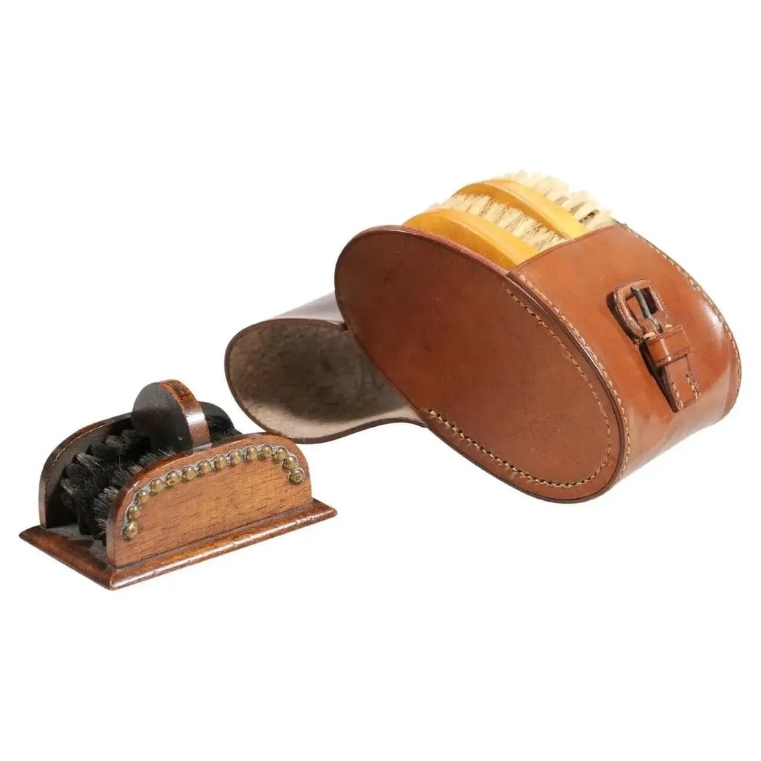 English 19th Century Victorian Shoe Care Set with Original Leather Case - 4 Pieces - 13