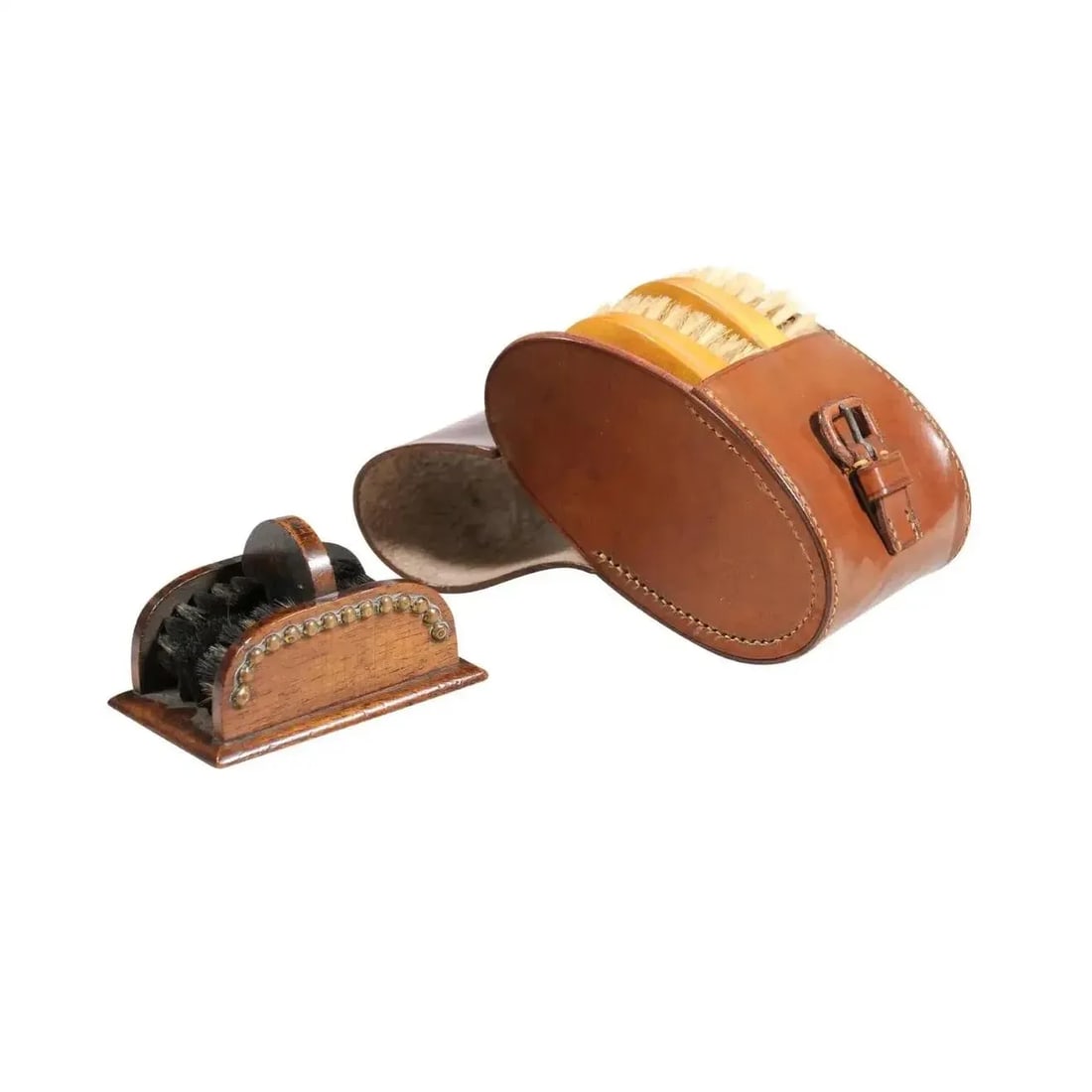 English 19th Century Victorian Shoe Care Set with Original Leather Case - 4 Pieces - 5