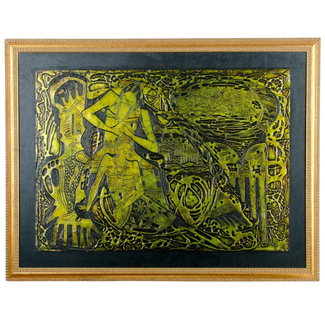 Mirrows & Combs Nigerian Metal Relief: This sculpted foil relief 'Mirrows and Combs' circa 1993 from Nigerian artist Moses Unokwah (b.1964) is a very rare multiple with only 40 in the edition. The condition of the piece is excellent. It