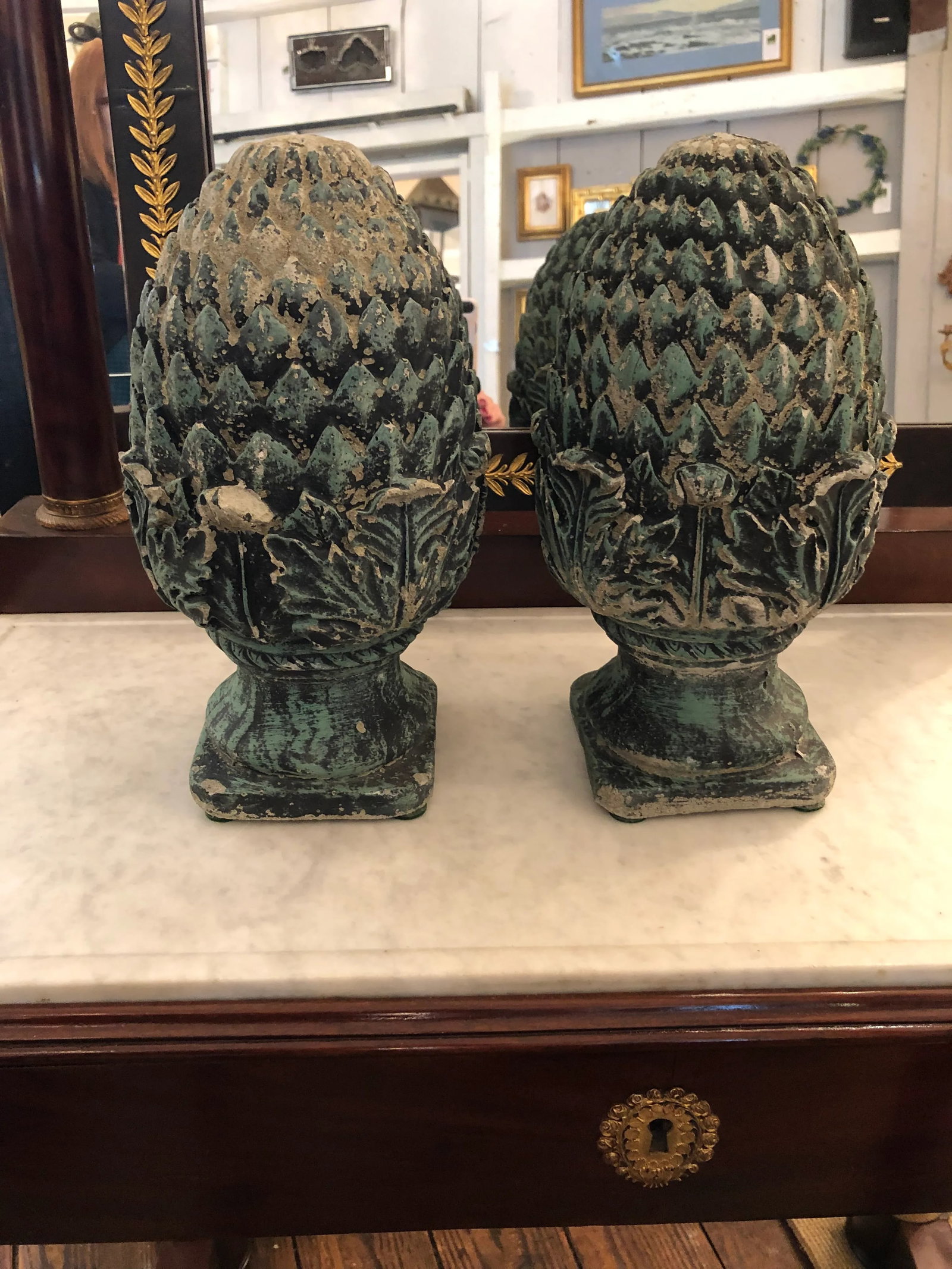Vintage Pineapple Shaped Finial Sculptures -A Pair - 12