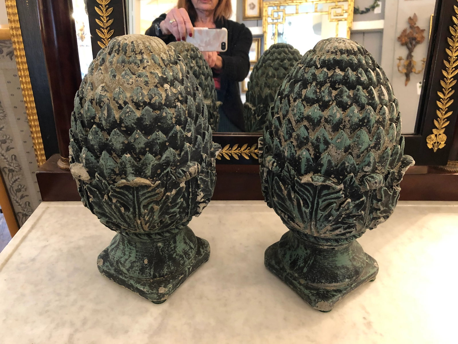 Vintage Pineapple Shaped Finial Sculptures -A Pair - 13