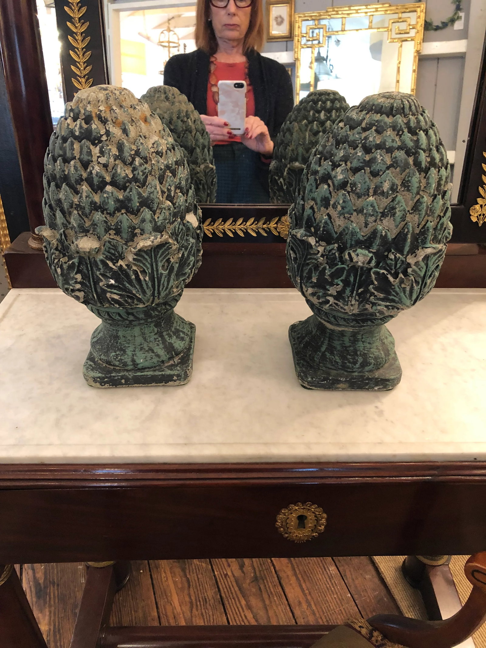 Vintage Pineapple Shaped Finial Sculptures -A Pair - 2