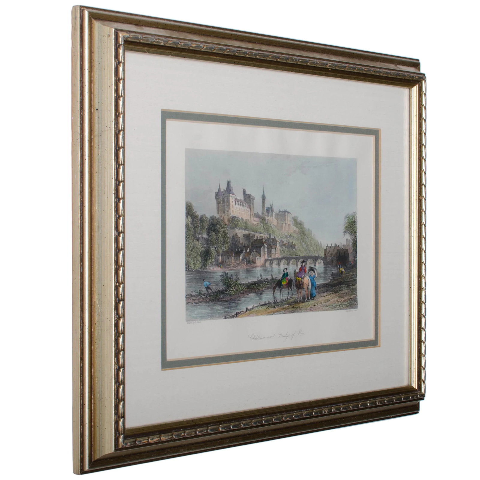 1841 Chateau and Bridge of Pau Steel Engraving - 2