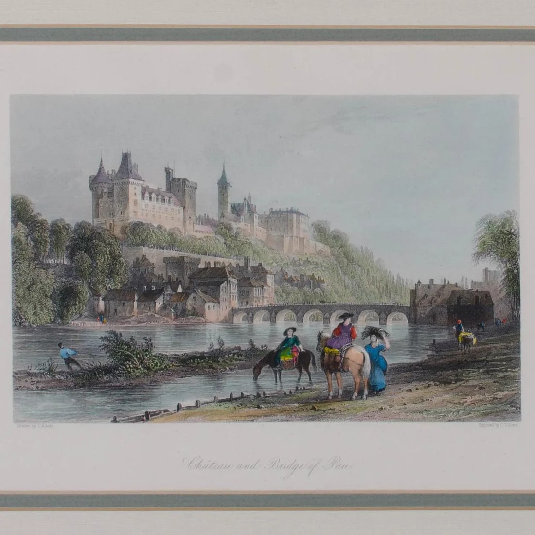 1841 Chateau and Bridge of Pau Steel Engraving - 3