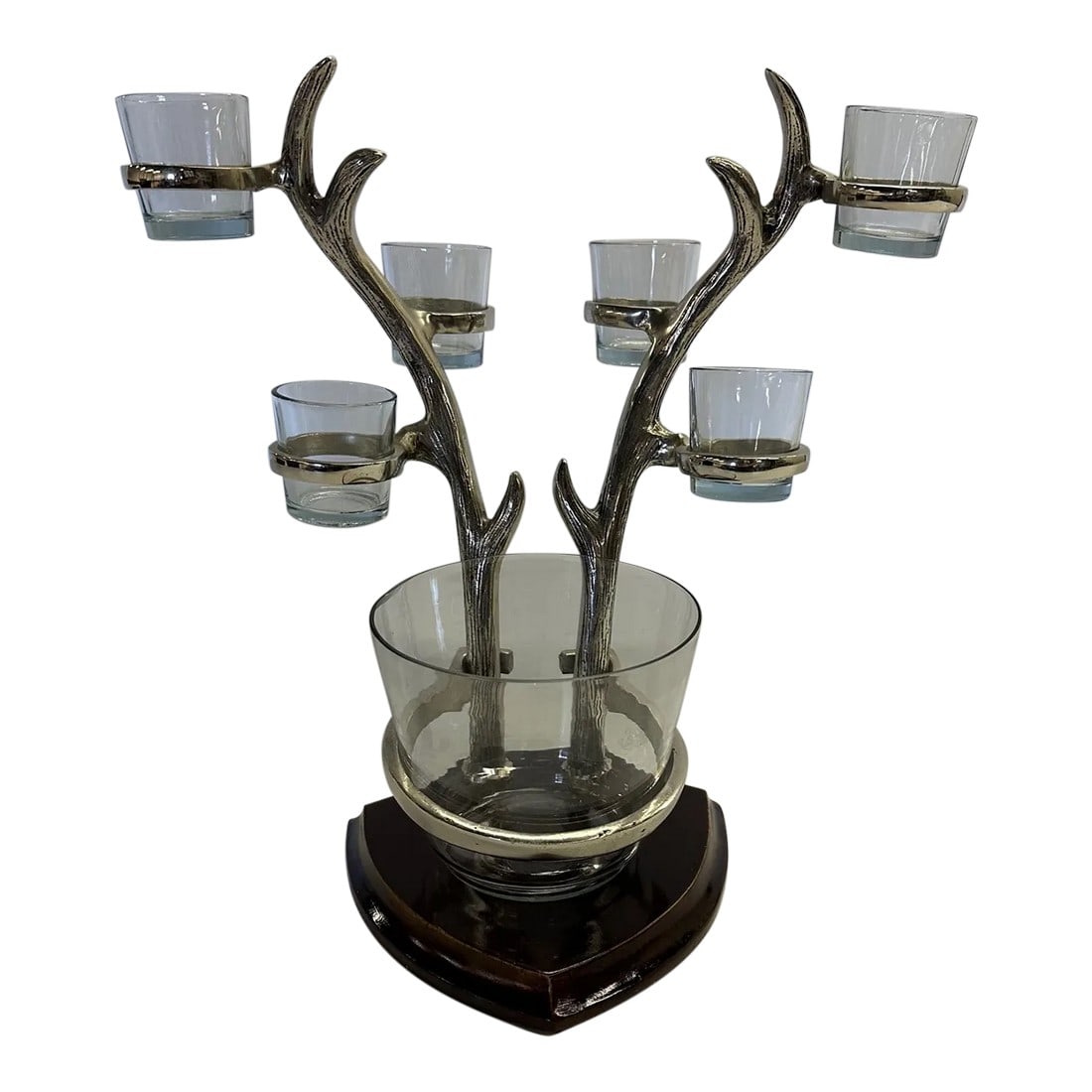 Cast Aluminum Ice Bucket With Antler Motif Stand and Matching Glasses (1 of 9)