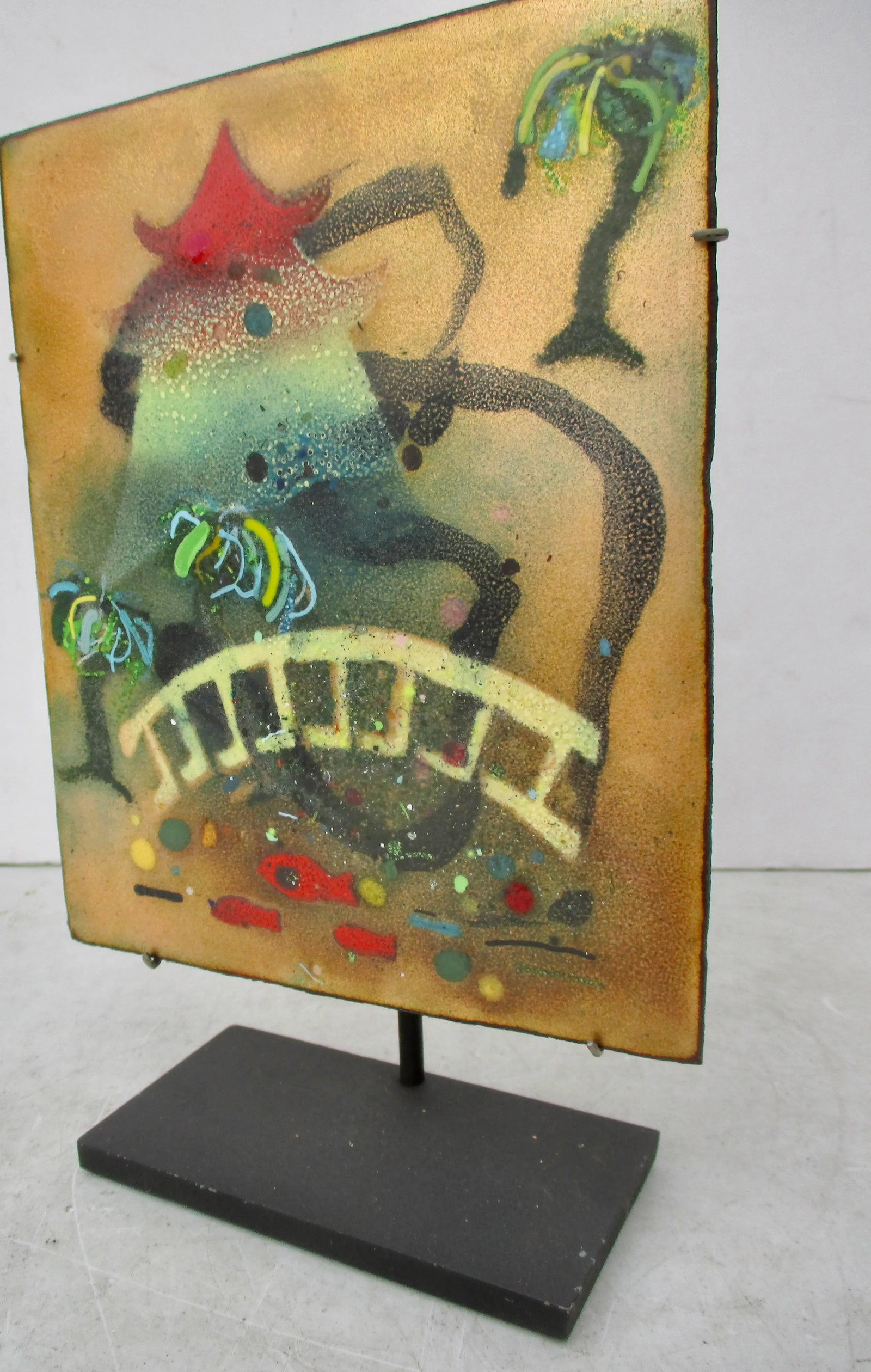 Mid-Century Enamel Painting on Copper Now Mounted to Stand - 2