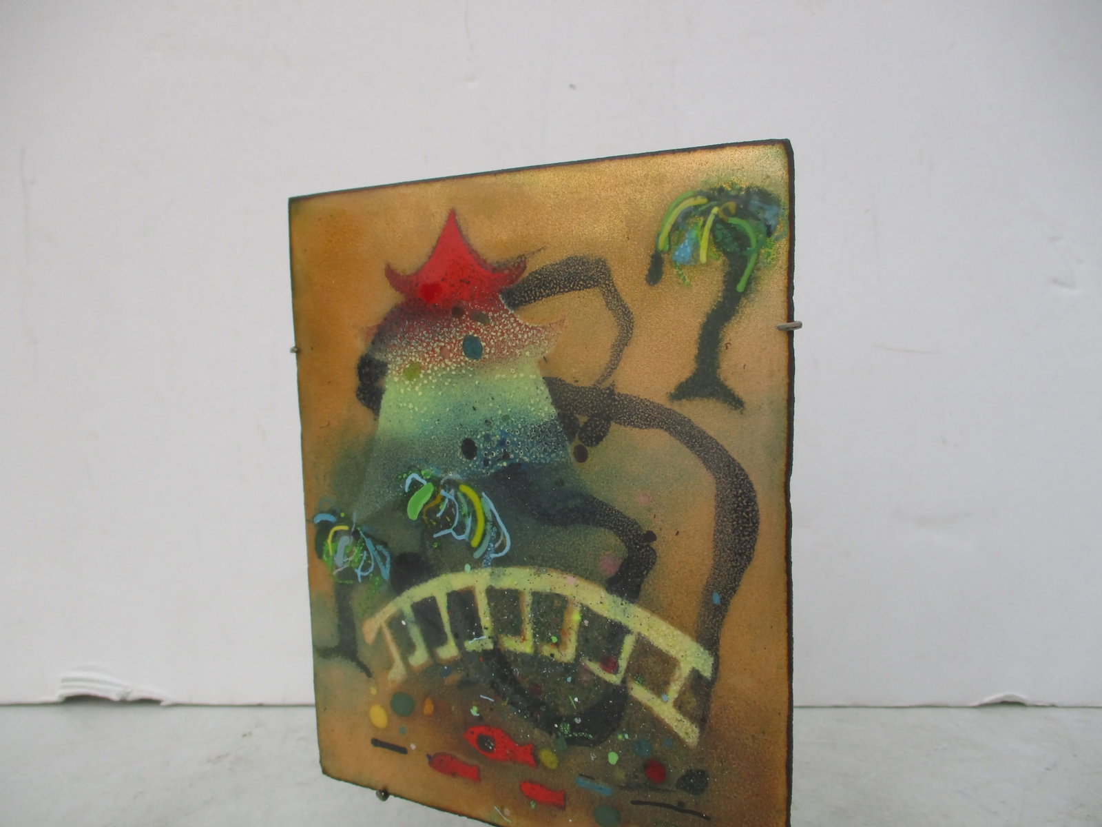 Mid-Century Enamel Painting on Copper Now Mounted to Stand - 5