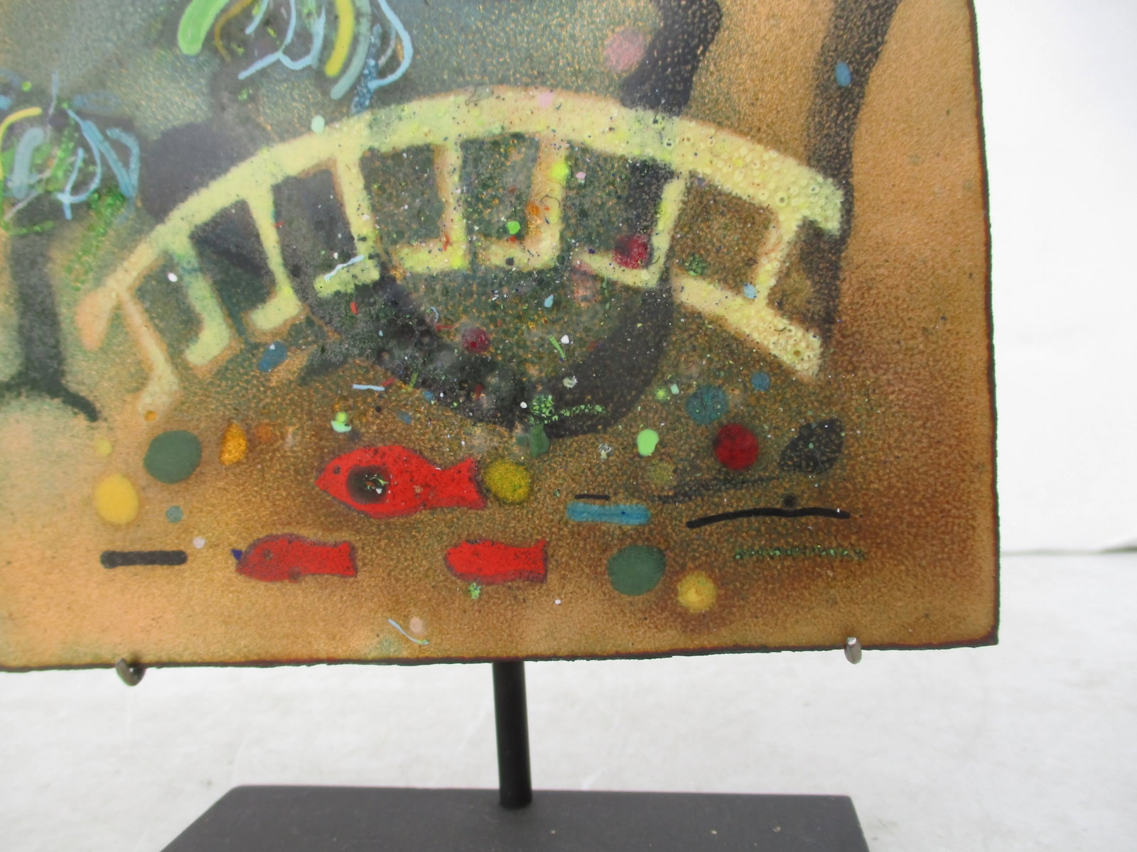 Mid-Century Enamel Painting on Copper Now Mounted to Stand - 6