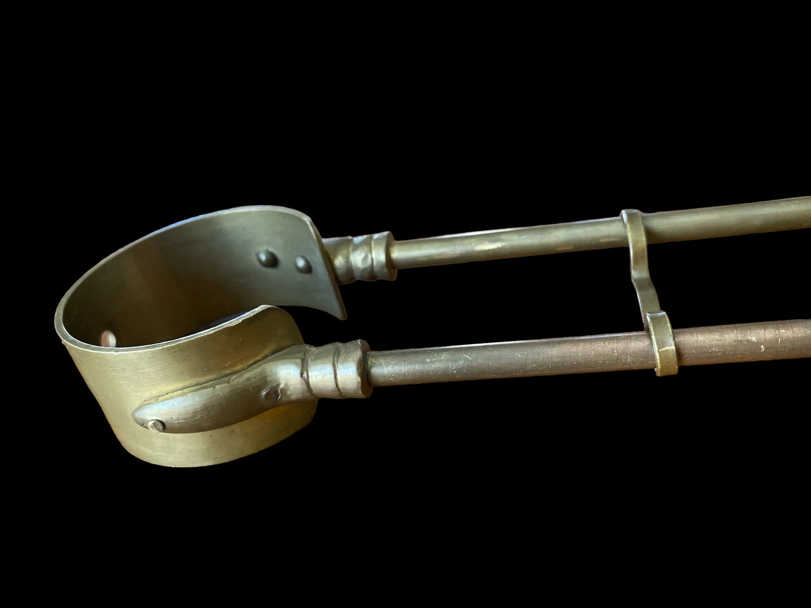 Antique 1900s Brass Fireplace Wood Coal Tongs - 8