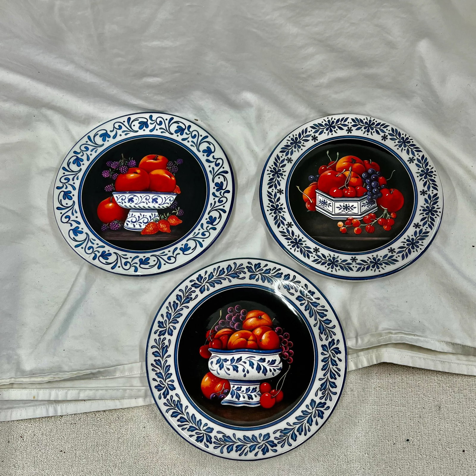 Italian Blue and White 8" Decorative Plates - Set of 3 - 2